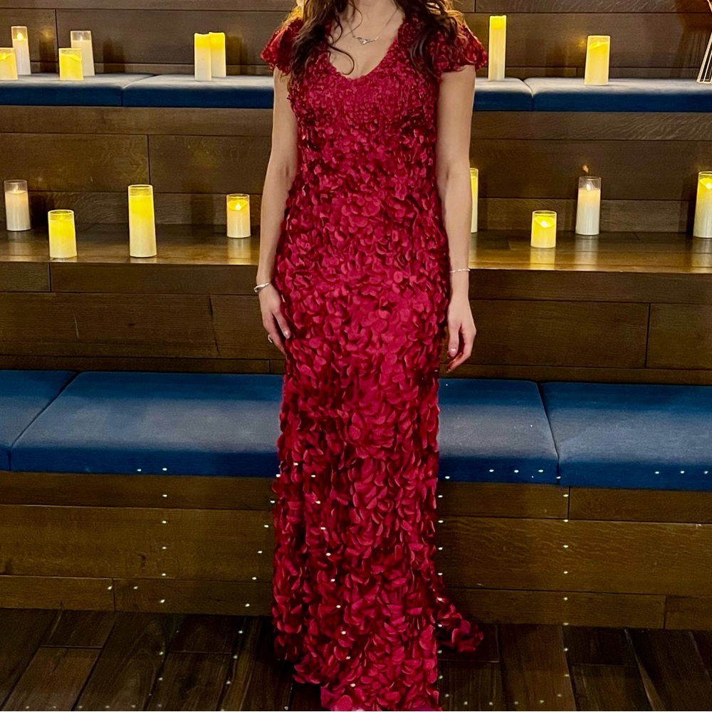 Theia Fuschia Floral 3D Textured Dress